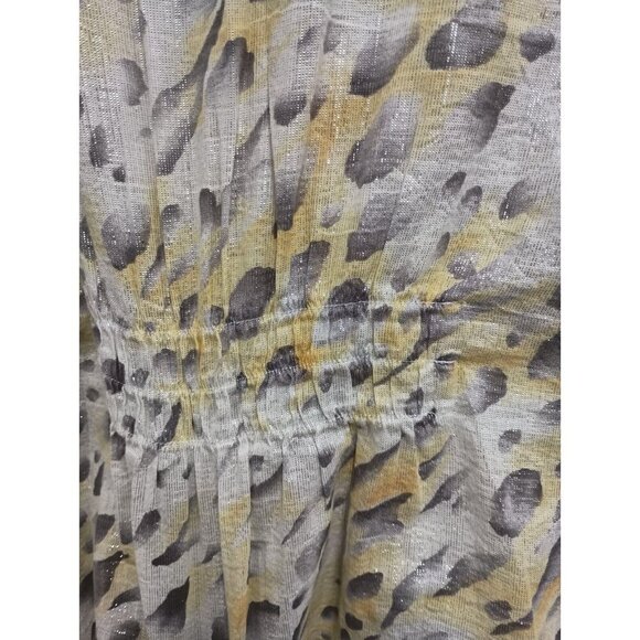 Alfred Dunner Womens Blouse size 20W Gray Yellow Metallic Animal Print Button Up - Picture 7 of 9